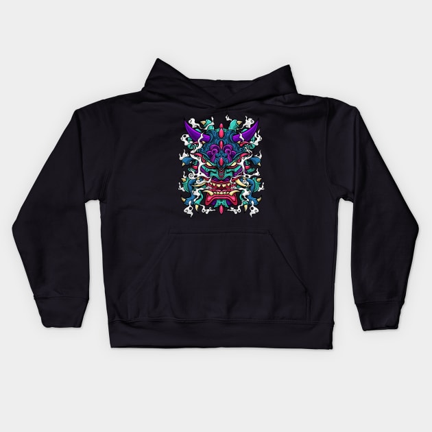 Oni Mask Hannya Demon Evil Japanese Kids Hoodie by teeleoshirts